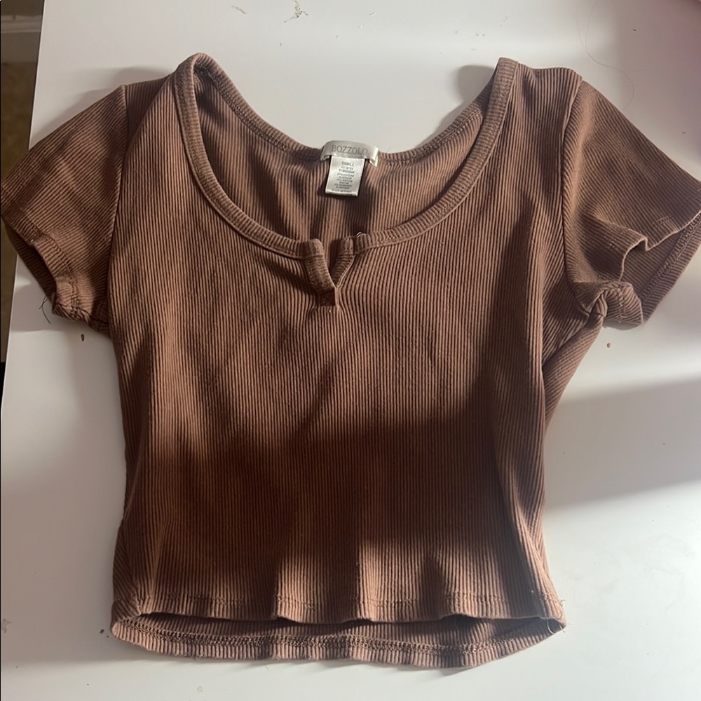 Bozzolo Brown Ribbed Crop Top